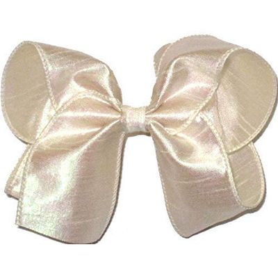 DU-103L Large Iridescent Ivory Dupioni Silk Hair Bow