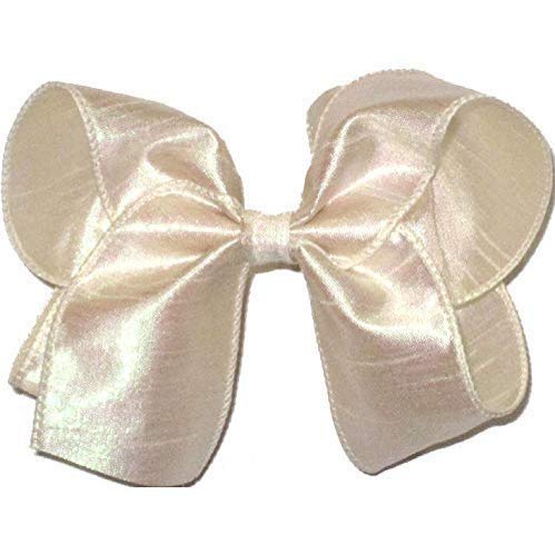 DU-103L Large Iridescent Ivory Dupioni Silk Hair Bow
