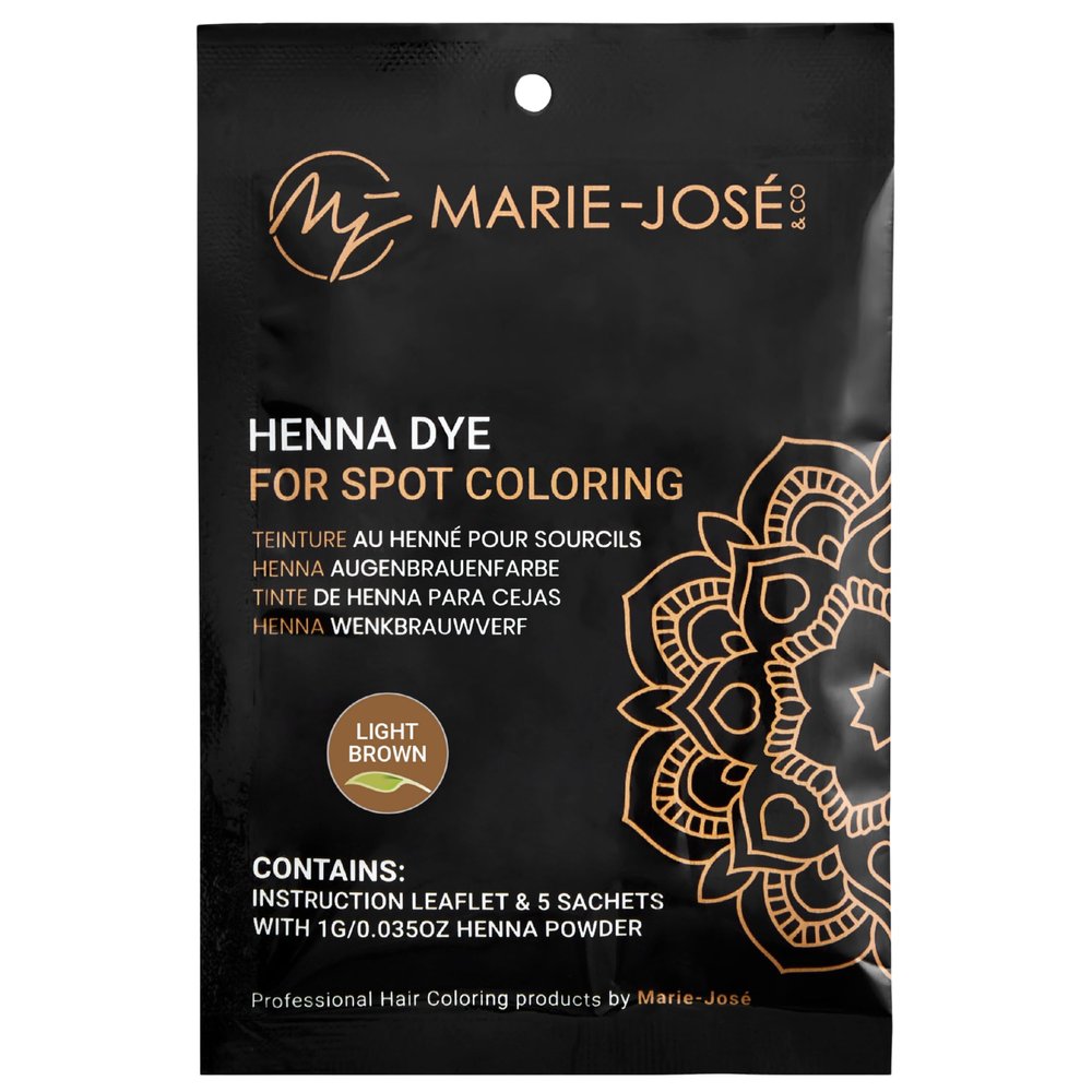Marie-Jos & Co Henna Eyebrow Dye Light Brown, Eyebrow for Spot Coloring, Long-Lasting Eyebrow Powder, Water & Smudge Proof, 5 Sachets, Good for 50 Applications