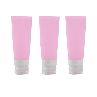 3pcs Pink Portable Leakproof Silicone Bottle - Empty Refillable Soft Squeezable Travel Bottle Containers For Body Lotion Shower Gel Shampoo Face Cleanser Toothpaste With Flip Lid size 80ml