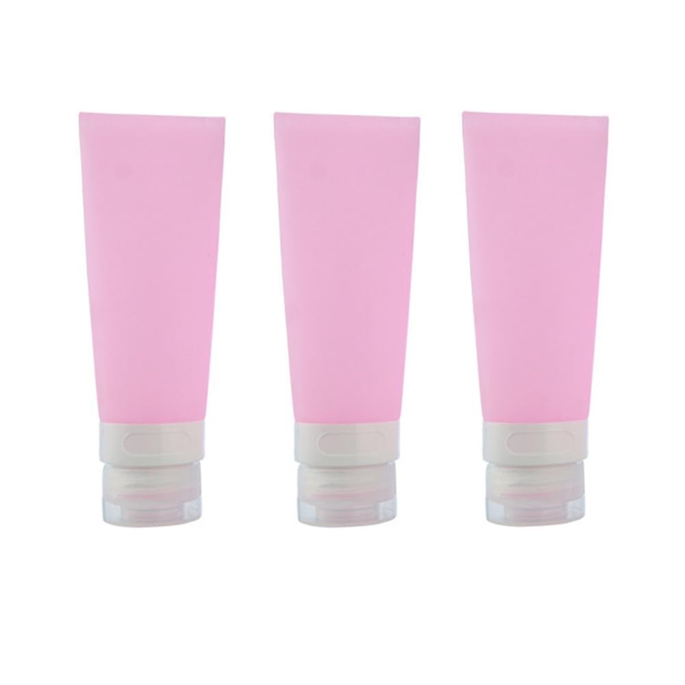 3pcs Pink Portable Leakproof Silicone Bottle - Empty Refillable Soft Squeezable Travel Bottle Containers For Body Lotion Shower Gel Shampoo Face Cleanser Toothpaste With Flip Lid size 80ml