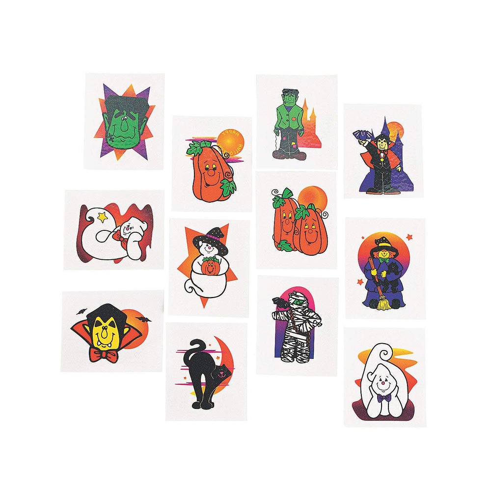 Fun Express - Glitter Halloween Tattoos (6dz) for Halloween - Apparel Accessories - Temporary Tattoos - Glitter Tattoos - Halloween - 72 Pieces