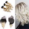 Cloud Hair Two Tone Color 1B 613 Hair Weaves With Lace Closure Loose Wave Curly Brazilian Virgin Hair Weft and Free Part Closure Pieces (12 12 12+10 inch closure 4x4) view 1