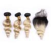 Cloud Hair Two Tone Color 1B 613 Hair Weaves With Lace Closure Loose Wave Curly Brazilian Virgin Hair Weft and Free Part Closure Pieces (12 12 12+10 inch closure 4x4) view 3