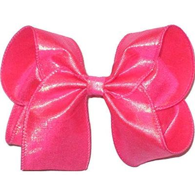 DU-112L Large Iridescent Neon Shocking Pink Dupioni Silk Hair Bow