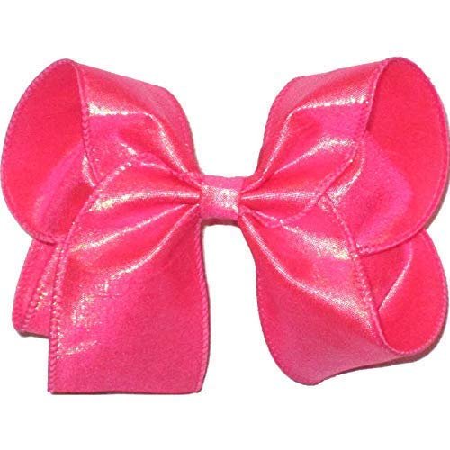 DU-112L Large Iridescent Neon Shocking Pink Dupioni Silk Hair Bow