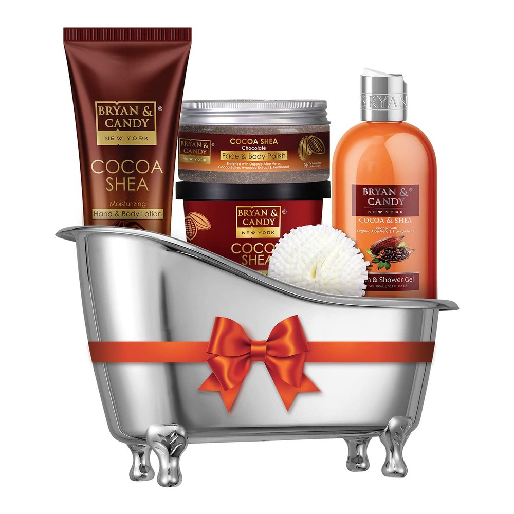 Cocoa Shea Bath Gift Set - Spa Gift Baskets with Shea Butter, Cocoa, Spa Set for Women