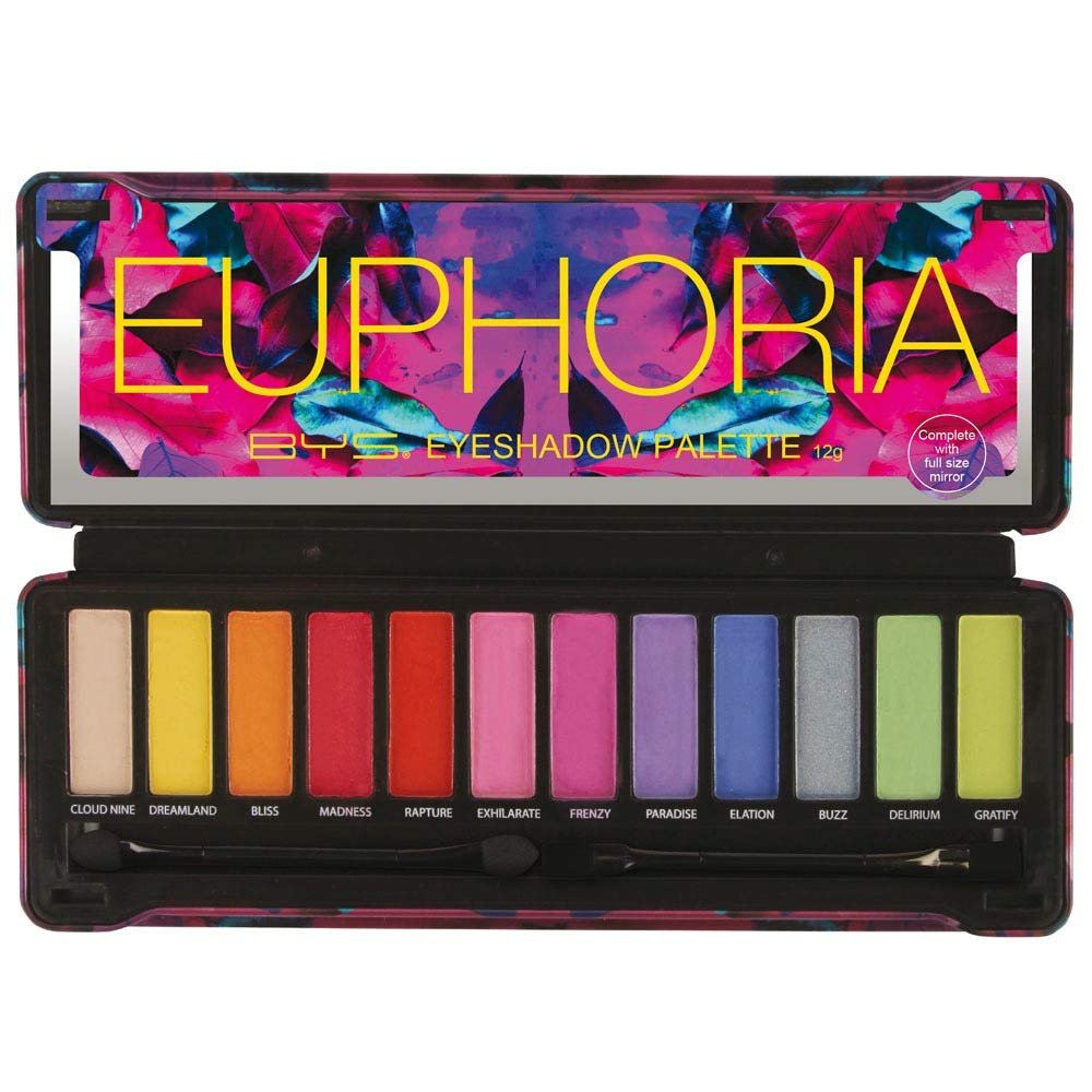 BYS Eyeshadow Palette Tin with Mirror and Applicator 12 Shades (1, Euphoria)