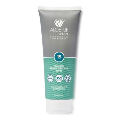 Aloe Up Sport Sunscreen Lotion SPF 15 - Broad Spectrum UVA/UVB Sunscreen Protector for Face and Body - With Hydrating Aloe Vera Gel - Non-Greasy - No White Cast - Reef Safe - Fragrance-Free - 6 Oz