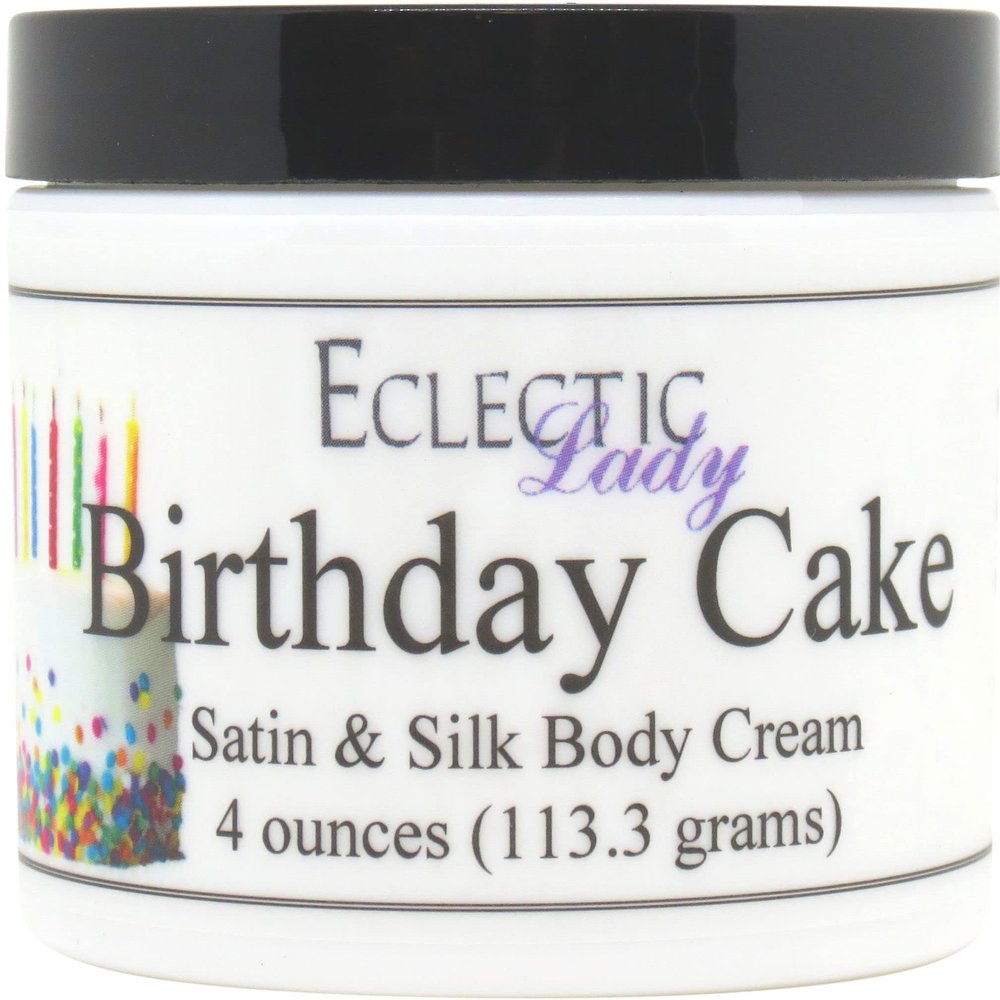 Eclectic Lady Birthday Cake Satin and Silk Cream, Body Cream, Body Lotion, 4 oz - Shea Butter, Aloe, Silk Amino Acids, Vitamin E, Phthalate-Free, Handcrafted in USA - Perfect For Women