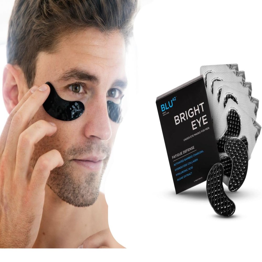 Blu42 Men's Under Eye Patches  Activated Charcoal Anti-Aging Masks for Dark Circles, Puffiness & Fine Lines  10-Minute Treatment