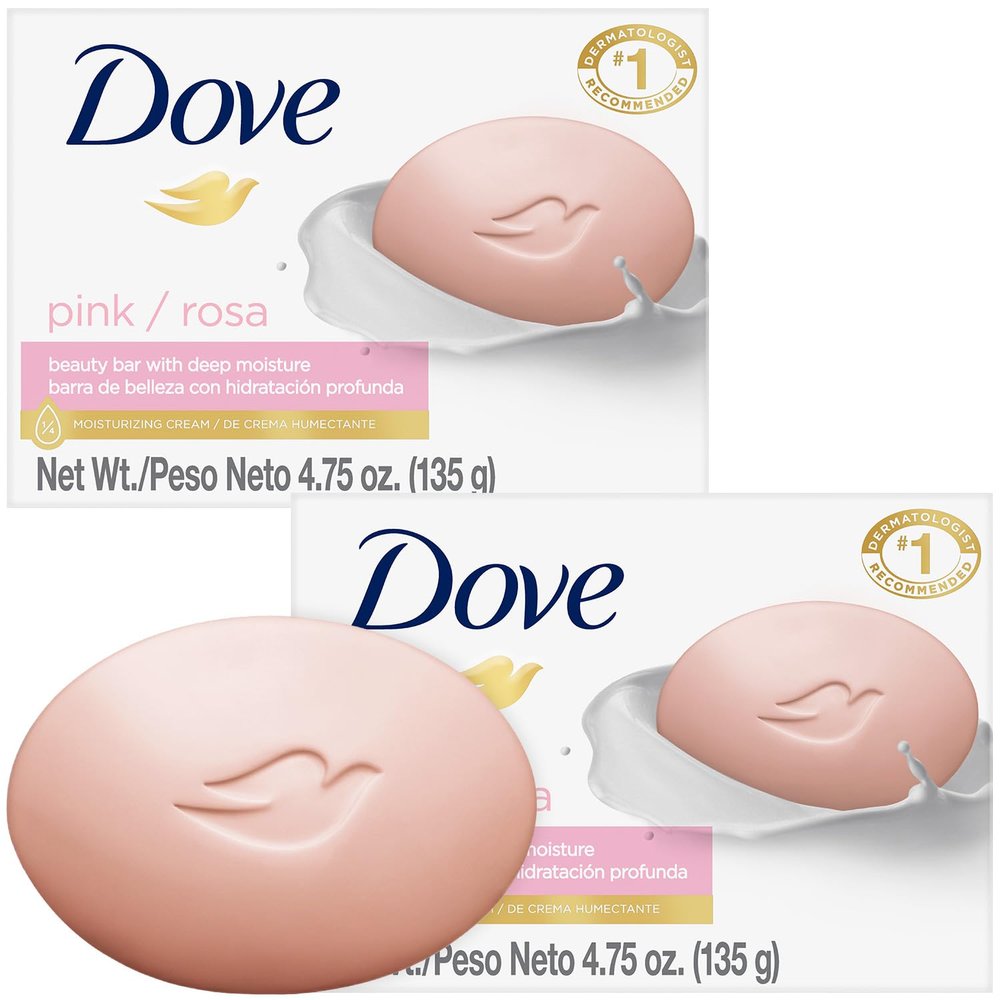 Dove Soap, Pink Beauty Bar 2-Pack  3-in-1 Moisturizing Face, Body & Hand Soap, 4.75 Oz Ea