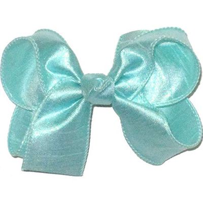 DU-114M Medium Iridescent Aqua Dupioni Silk Hair Bow