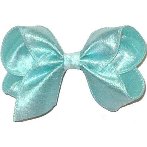 DU-114S Toddler Iridescent Aqua Dupioni Silk Hair Bow