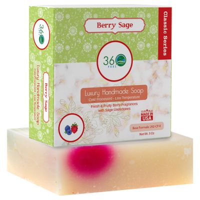 360Feel Berry Sage Soap - Made in USA - Castile Handmade, All-Natural, Cold Processed - Infused with Berry Sage for Refreshing Cleanse, Gentle Moisturizing Care, and Rich Creamy Lather - 5 oz