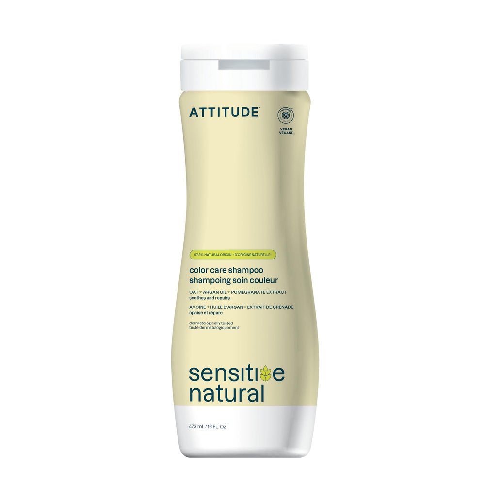 ATTITUDE Hair Shampoo for Sensitive Dry Scalp, EWG Verified, Soothing Oat, Protects Color, Naturally Derived Ingredients, Vegan and Plant-Based, Color Care, Argan Oil, 16 Fl Oz