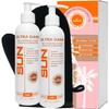 Sun Laboratories Self-Tanning Ultra Dark Sunless Tanning Lotion and Mitt for a Golden Glow - Dark - 2 Pack 8 fl oz Bottles + Mitt view 1