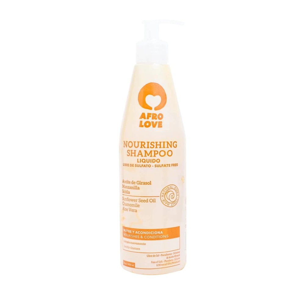 Afro Love Nourishing Shampoo 16oz Hydrating & Gentle Cleanser for Curly, Kinky, & Coily Hair Sulfate-Free, Paraben-Free, with Sunflower Seed Oil, Chamomile & Aloe Vera Softens & Restores Shine