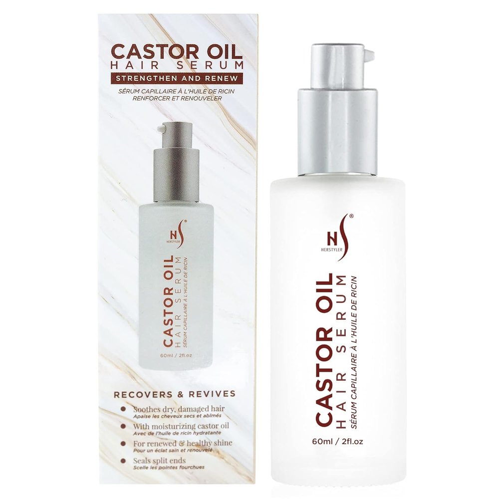 HerStyler Castor Oil Hair Serum for Hair Growth - Hair Shine Serum with Vitamin E - Hair Growth Serum - Hair Serum Heat Protectant - Vitamin E for Silky Hair - 2 Fl Oz (1 Pack)