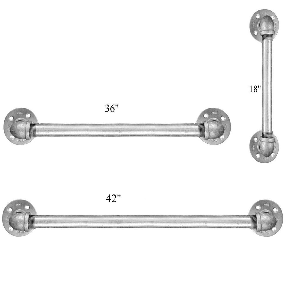 Galvanized Pipe ADA Compliant Grab bar Set of 3 Pipe Bathroom handrails - Industrial Pipe Handicap Pull bar/Handle for Commercial, Restaurant restrooms