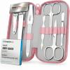 Manicure Set Solingen Made in Germany - 7 Piece Exclusive Finger & Toe Nail Clippers Kit for Women and Men in Real Leather Case, Color Rosa view 1