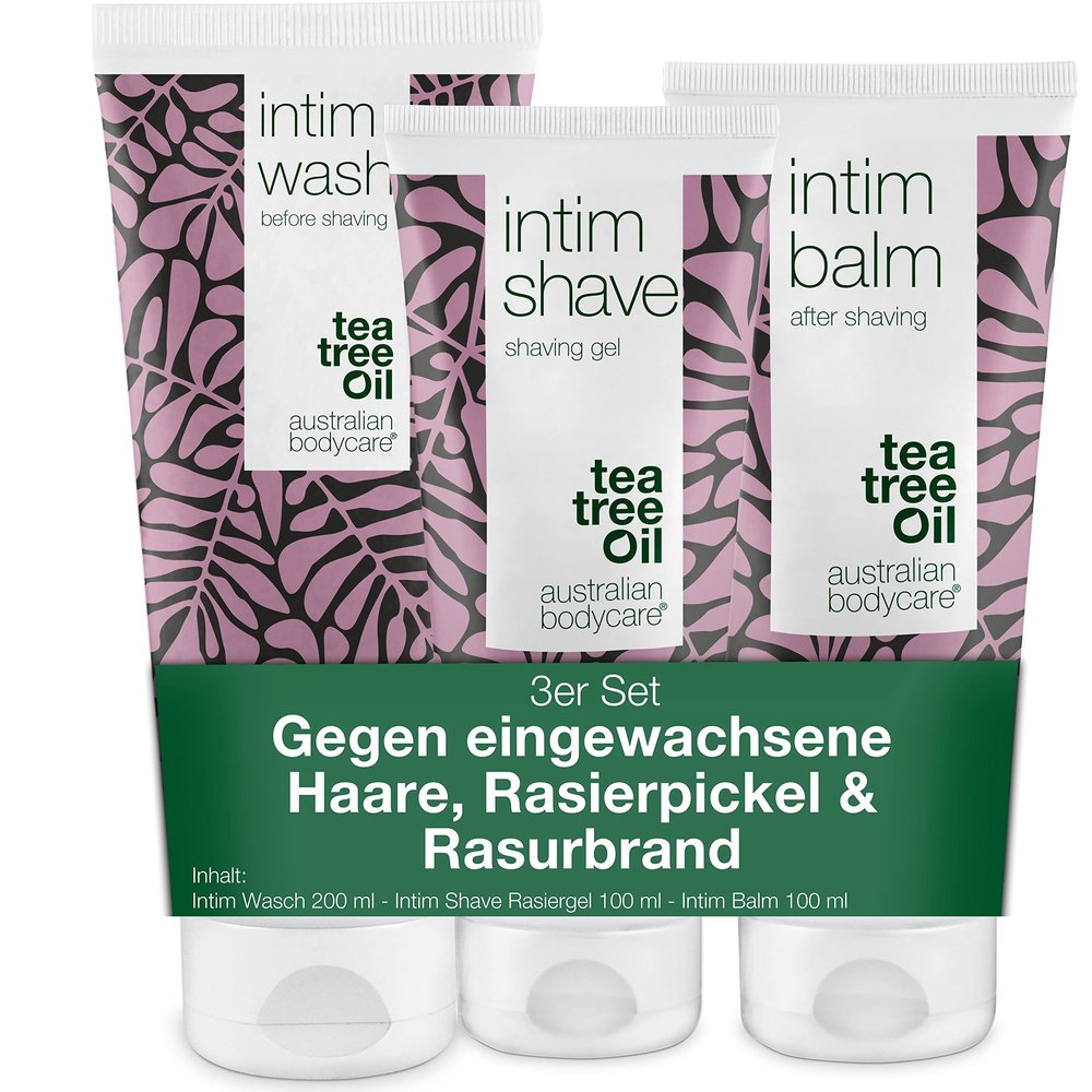 Australian Bodycare Intimate Shaving KIT  3 Products to get rid of red Bumps, Spots and ingrown Hairs After Shaving. Inside The kit: Intim Wash 6.76oz, Intim Shave 3.38oz, Intim Balm Aftershave 3.38
