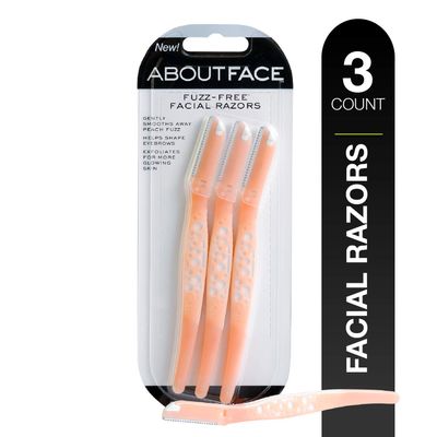 About Face Fuzz-Free Facial Razors - 3 Beauty Groomers for Hair Removal, Ideal for Shaving, Exfoliating, Dermaplaning and Brow Shaping, Japanese Steel Gently Removes Facial Hair