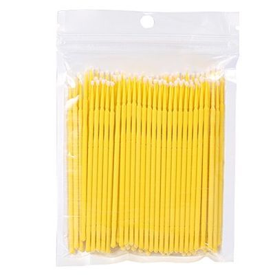 4 Colors Available 100PCS/Bag Disposable Micro Applicator Brushes, Women Disposable Eyelash Extension Brushes for Makeup brushes, Extension Mascara Brush Eyelash Glue Cleaning Stick, (2.5mm)(yellow)