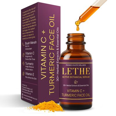 LETHE Vegan Botanical Face Serum  Vitamin C & 50 Natural Extracts & Essential Oils  Improves Skin Tone, Firmness & Smoothness  Natural Skincare for Dark Spots & Uneven Skin Tone  1oz