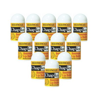Chap-Ice | 12-Count Beeswax-based Peppermint Mini Lip Balm - Fortified with Vitamin E for Dry, Cracked Lips | Made in USA