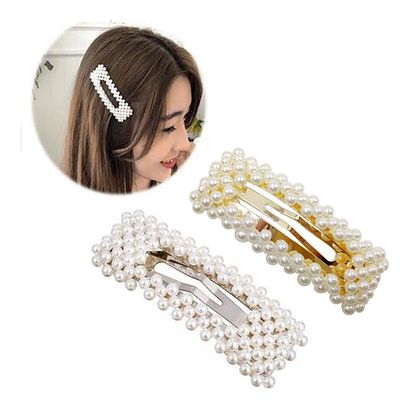 Set of 2 Gold and Silver Women Sweet Imitation Pearl Hairpin Hair Clips Hair Accessories Simple Fashion Alloy BB Hairgrip (A#)