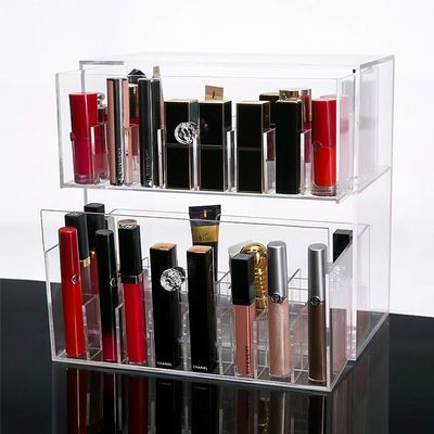 Acrylic Clear Lipstick Organizer Box with Compartments, Makeup Organizer and Storage Dustproof, Desktop Skin Care Products Finishing Storage Rack