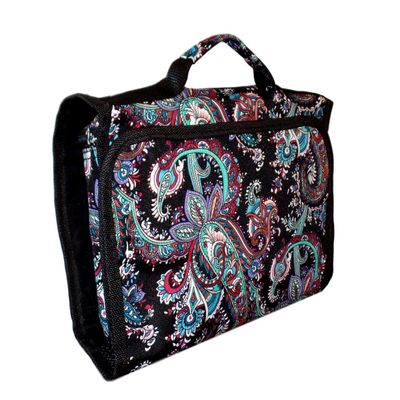 101 BEACH Hanging Toiletry Cosmetic Organizer Bag Roll up for Storage Travel Custom Embroidery Available (Black Paisley)