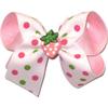 OV-2768M Medium Strawberry Miniature with Shocking Pink and Greens Dots on White over Light Pink Hair Bow view 1