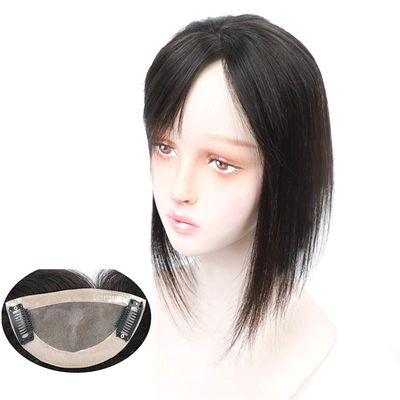 100% Real Human Hair Forehead Bangs 2.4" x 4.7" Hand Tied Mono Base Clip on Bang Hair Extensions Hairpieces for Women, 12" Natural Black