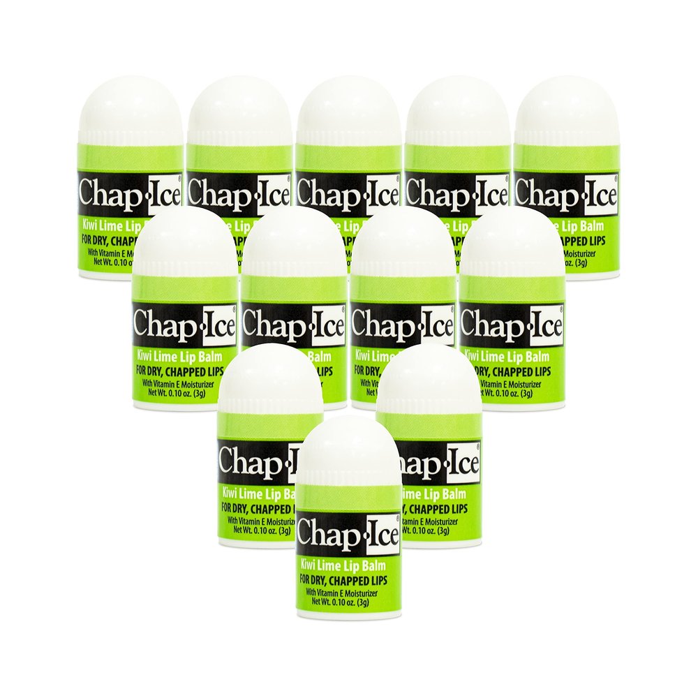 Chap-Ice | 12-Count Mini Kiwi Lime Lip Balm | Lip Balm Pack Fortified with Vitamin E for Dry, Cracked Lips | Made in USA