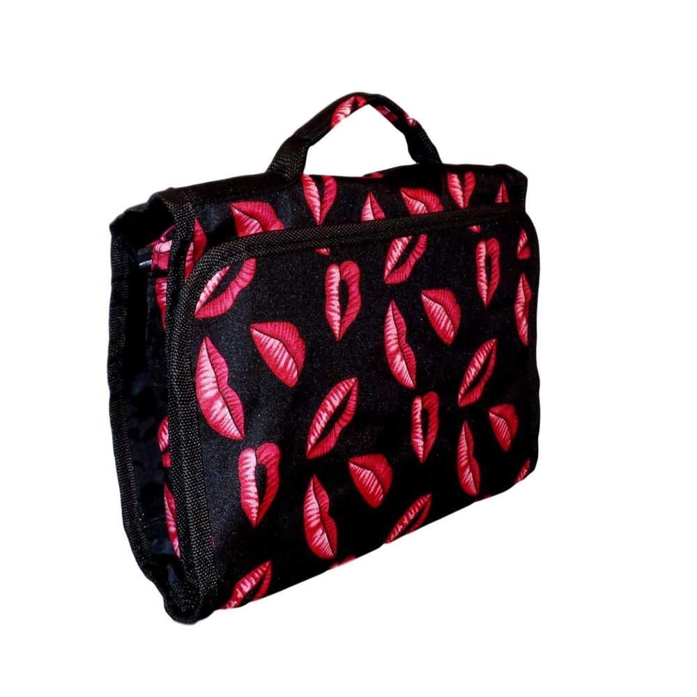 101 BEACH Hanging Toiletry Cosmetic Organizer Bag Roll up for Storage Travel Custom Embroidery Available (Lips Print)