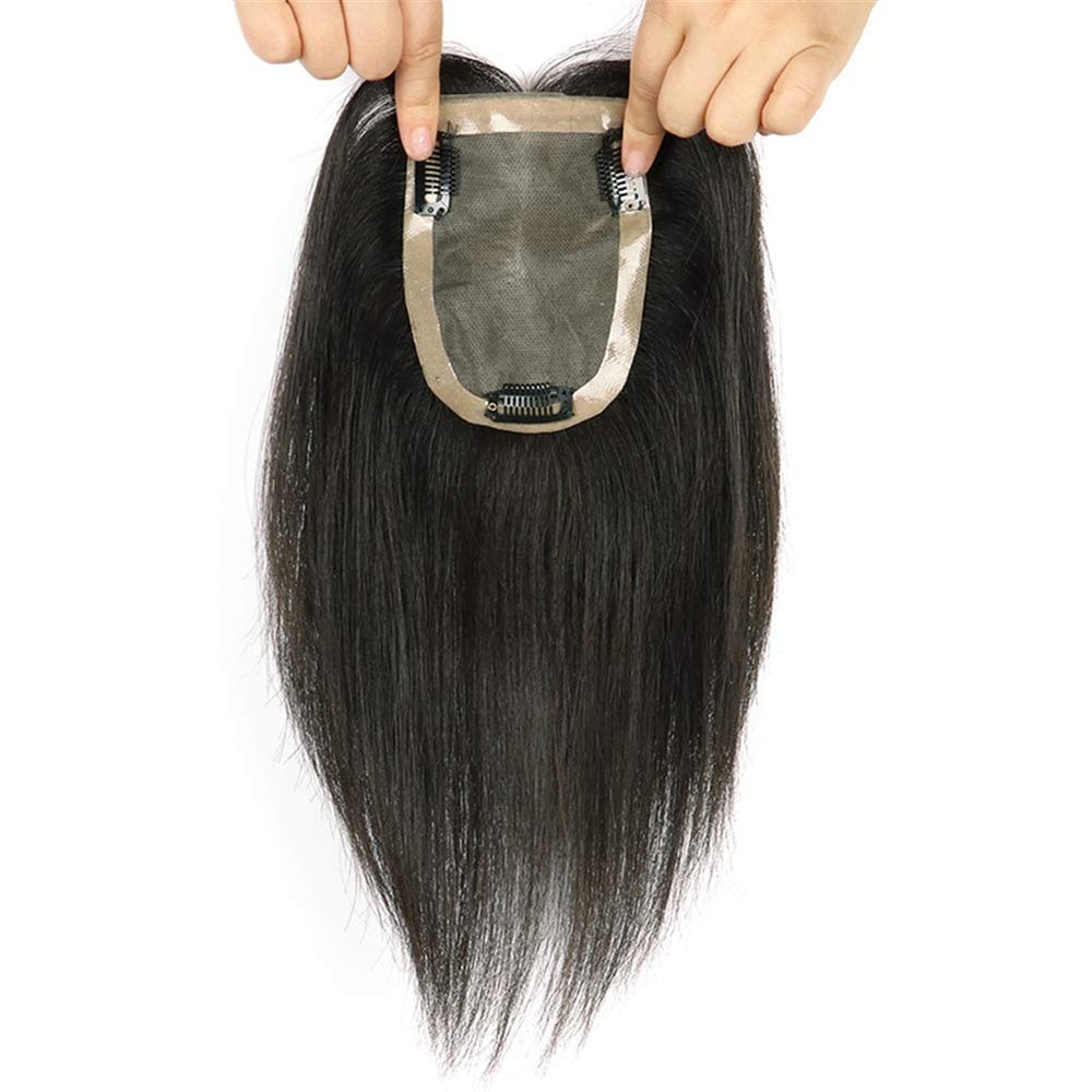 LXUE Human Hair Toppers for Thinning Hair 3.5" x 5.5" Invisible Mono Base Top Hairpieces for Women, 6" Natural Black