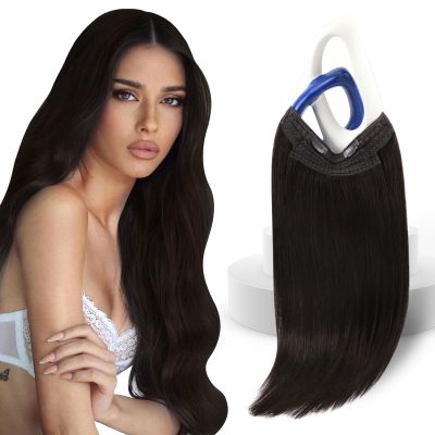 Sunny Hair Wire Hair Extensions Real Human Hair Fish Line Human Hair Extensions Invisible Wire Extensions Darkest Brown #2 20 Inch