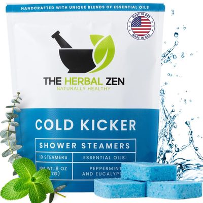 Cold Kicker Shower Steamers Aromatherapy - Adult Stocking Stuffer Christmas Gift - USA Made - Peppermint & Eucalyptus Shower Bomb Tablets - Soothing Natural Essential Oils (10 Pack)
