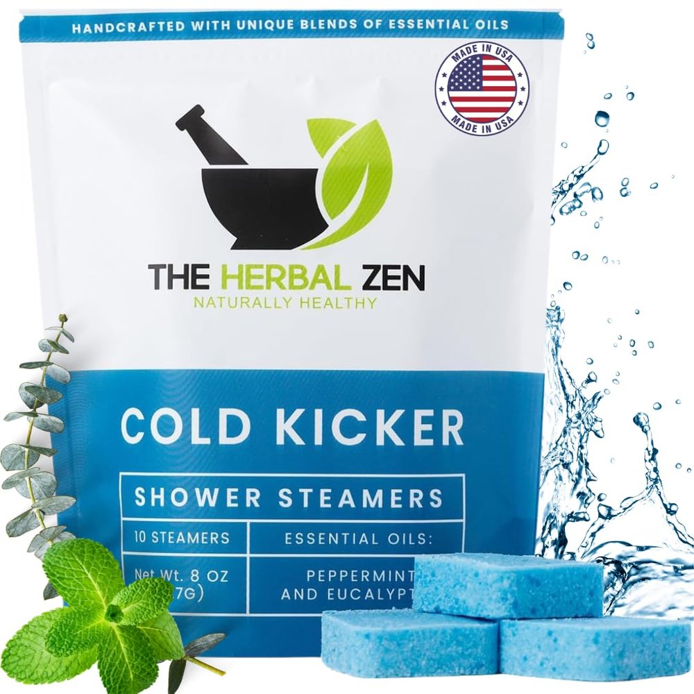 Cold Kicker Shower Steamers Aromatherapy - Adult Stocking Stuffer Christmas Gift - USA Made - Peppermint & Eucalyptus Shower Bomb Tablets - Soothing Natural Essential Oils (10 Pack)