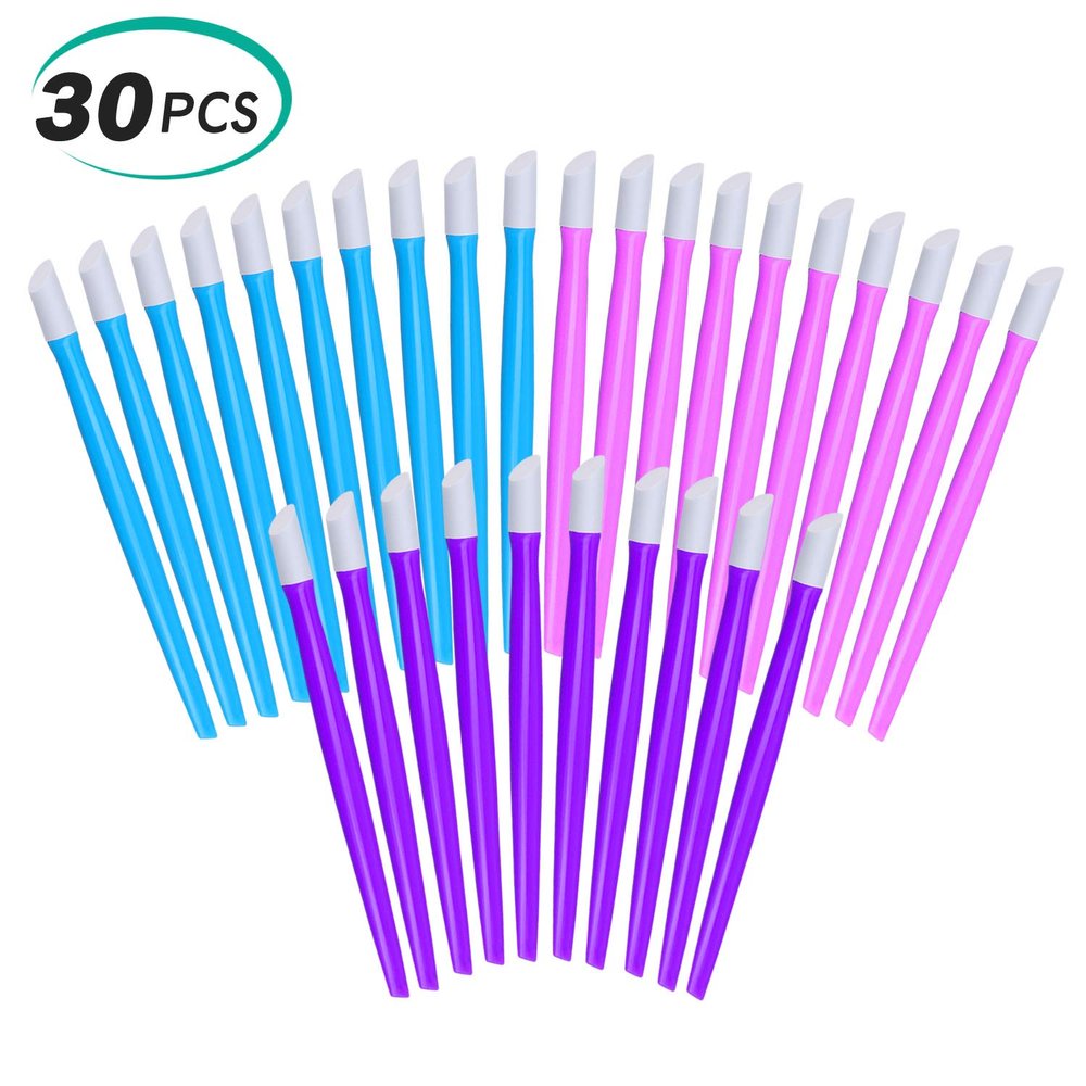Alcoon 30 Pieces Rubber Nail Cuticle Pusher Tipped Plastic Handle Nail Art Tool Rubber Tipped Nail Cleaner (10 Pink, 10 Blue, 10 Purple)