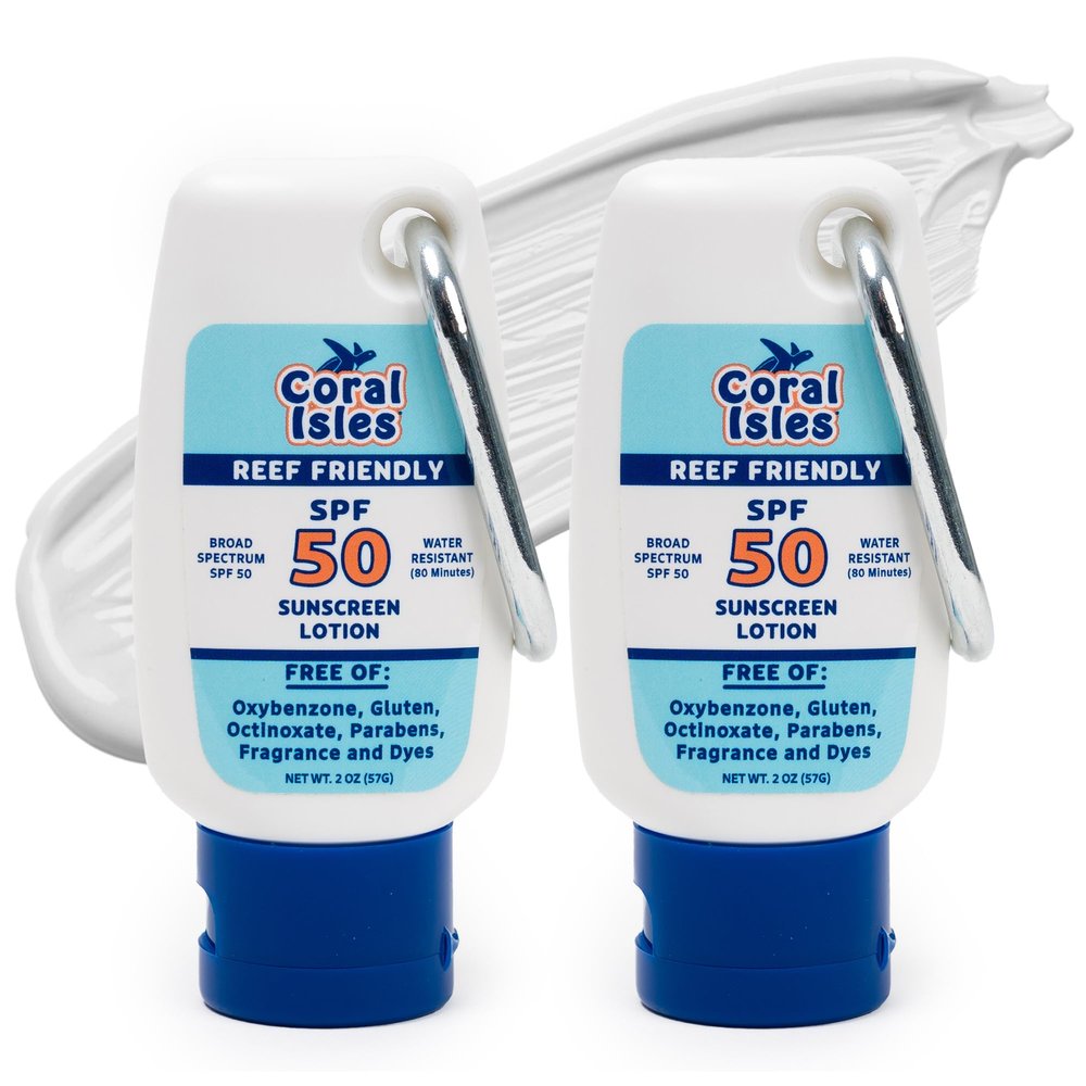 Coral Isles Hawaii Compliant Sunscreen | SPF 50 | Broad Spectrum UVA/UVB | No Oxybenzone or Octinoxate | 2 Fl Oz Each (2-pack)