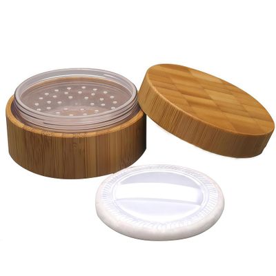 1Pcs 1OZ/30ml Empty Refillable Eco-friendly Bamboo Comestic Make-up Loose Powder Box Case Jar Pot Container Holder With Screw Lid Powder Puff And Sifter