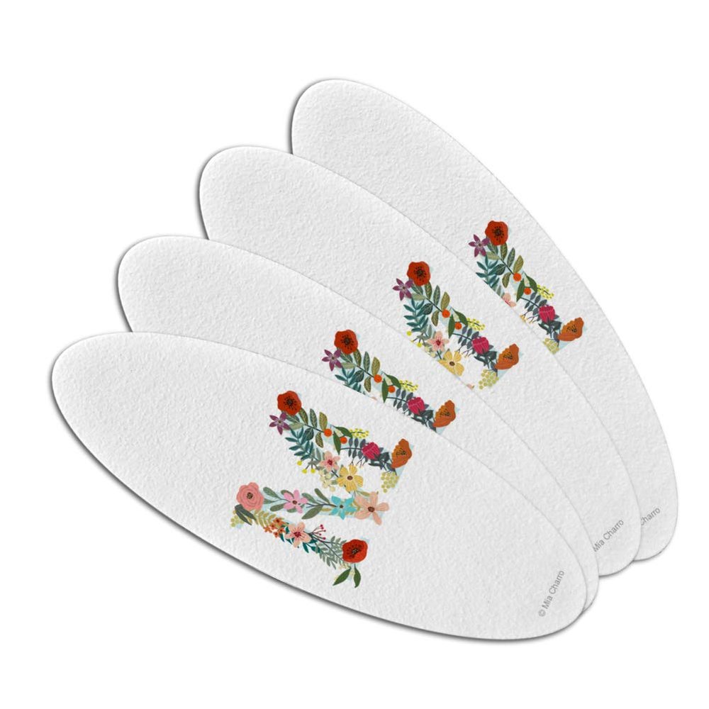 Letter M Floral Monogram Initial Double-Sided Oval Nail File Emery Board
