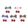 Lurrose 5pcs Cherry Shape Bow Hair Clips for Girls Colorful Grosgrain Ribbon Barrettes Hair Accessories for Parties Birthdays and Special Occasions Green Black Brown Stripes view 1
