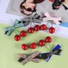 Lurrose 5pcs Cherry Shape Bow Hair Clips for Girls Colorful Grosgrain Ribbon Barrettes Hair Accessories for Parties Birthdays and Special Occasions Green Black Brown Stripes view 4