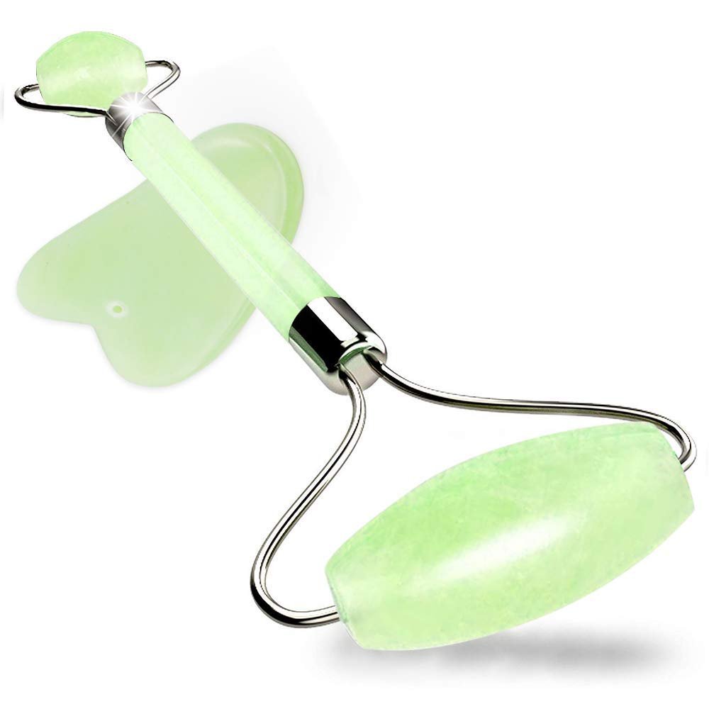 Anti-Aging Jade Roller & Gua Sha Scraping Massage Tool By Helicuang-Natural Jade Roller For Face and Neck Massage Skin Care for Dark Circles &Eliminate facial edema