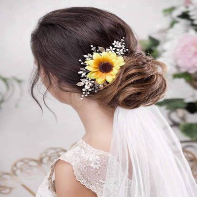 Barogirl Bridal Sunflower Hair Comb Clip Crystal Bride Gold Wedding Hair Accessories for Women (Gold)
