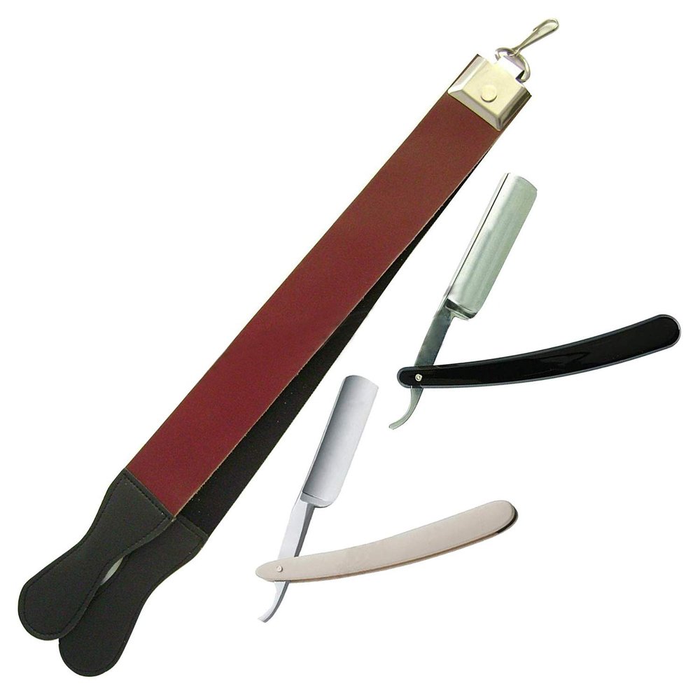 OdontoMed2011 Professional Quality Sharpening Strop Made of Real Leather 14" Long With 2 Straight Razors ODM